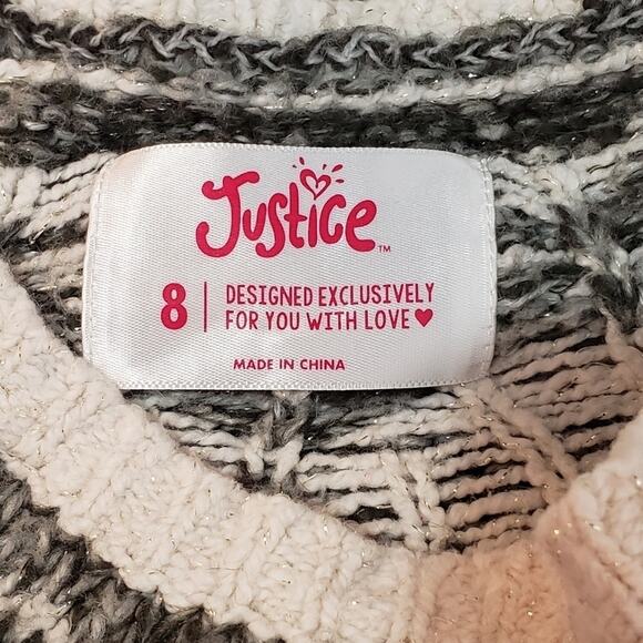 Justice Long Sleeve Jeweled Sweater with Gold Thread Weaved into Knit Sz 8 Girl - Picture 4 of 6